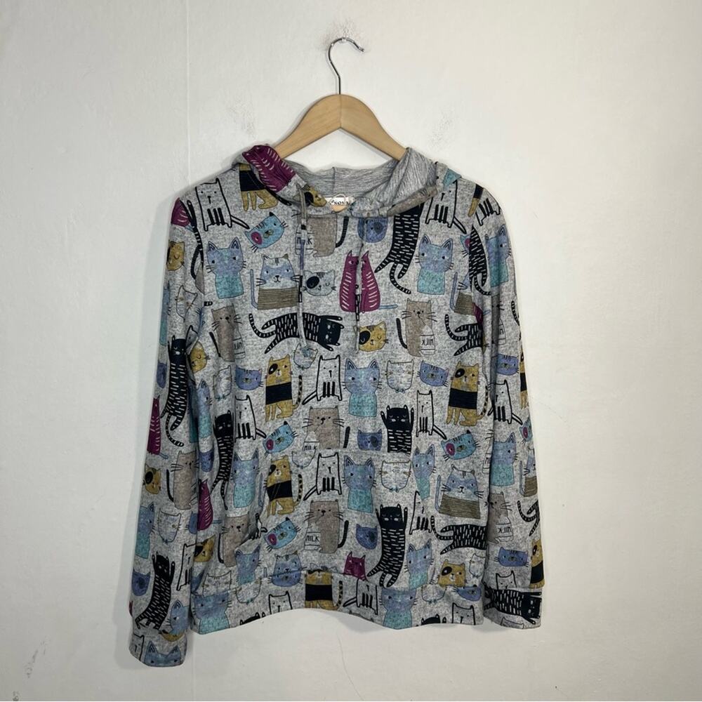 LA Soul NWOT Cute Novelty Cat Gray Hoodie Sweatshirt Size Small - Picture 13 of 13